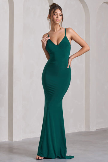Naya Bottle Green Strappy V-Neck Maxi Dress
